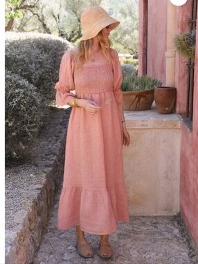 Beachwood Baby Deia dress Light Pink Puff Sleeve Maxi linen